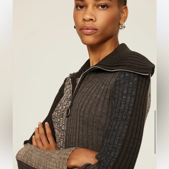 SANDRO Moria Wool Gray colorblock patchwork Sweater sophisticate preppy women XL - Picture 4 of 13